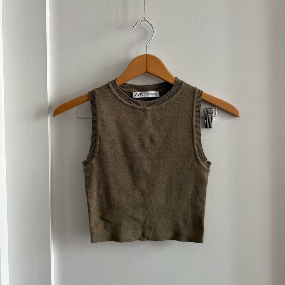 Washed Olive Green knit Sleeveless crop  Top